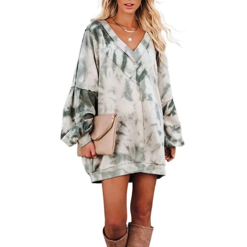 Tie-Dye Long-Sleeve V-Neck Casual Home Sweater