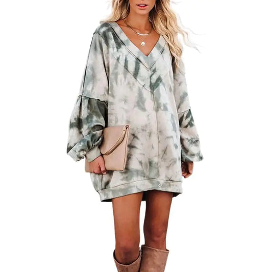 Tie-Dye Long-Sleeve V-Neck Casual Home Sweater