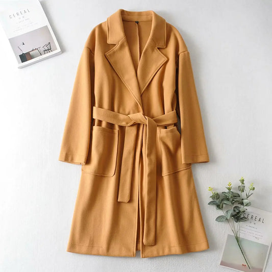 Korean Style Mid-Length Women's Woolen Slim Coat