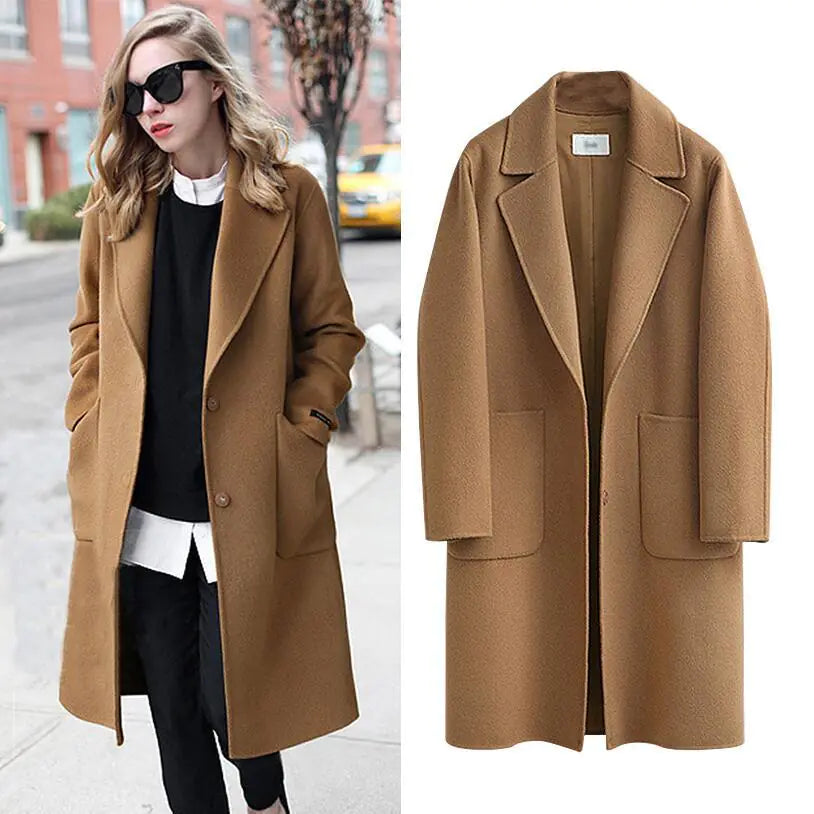 Korean Style Mid-Length Women's Woolen Slim Coat