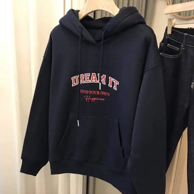 Fleece-lined Hooded Sweatshirt for Women (Loose Fit)