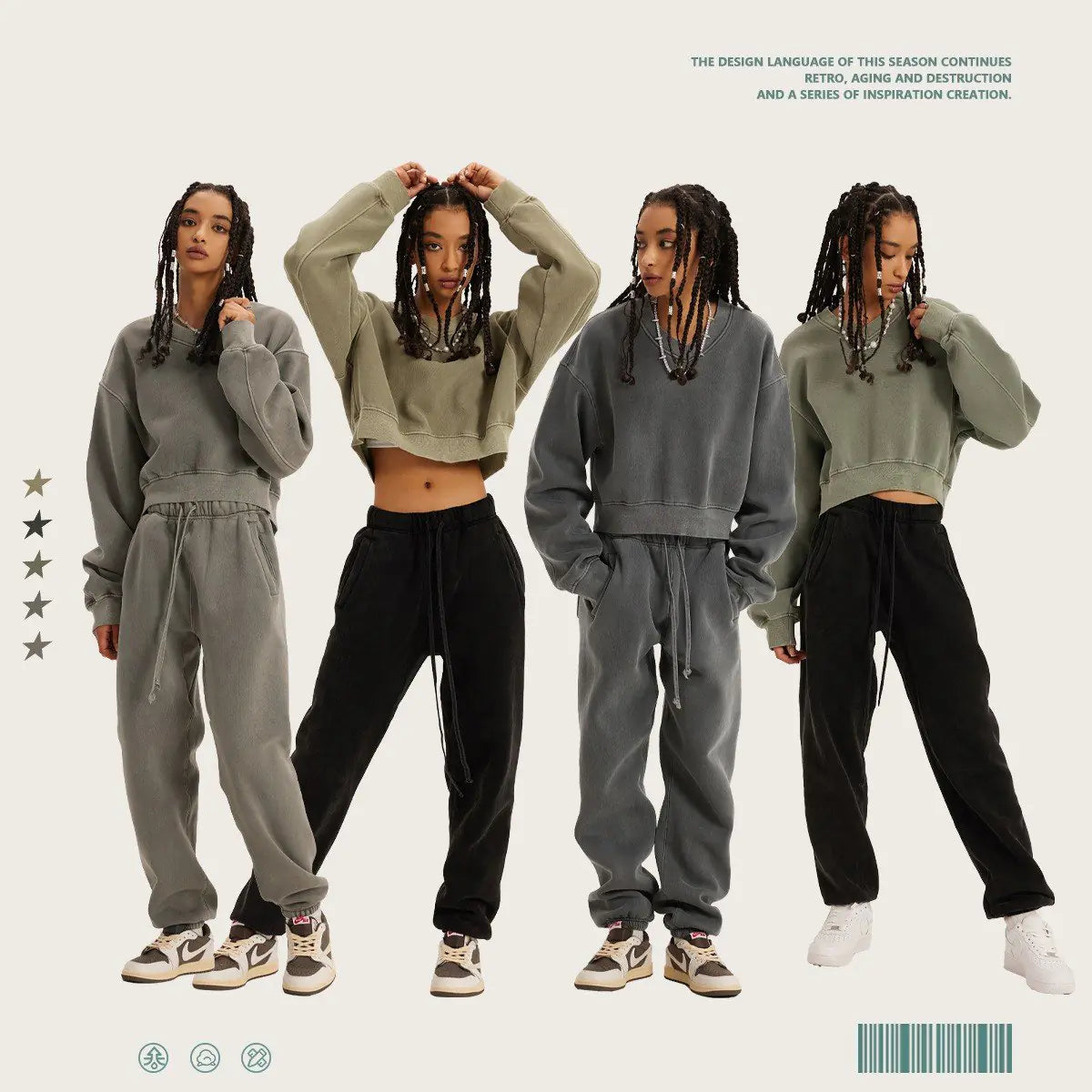 Vintage Wash Fleece V-Neck Hoodie