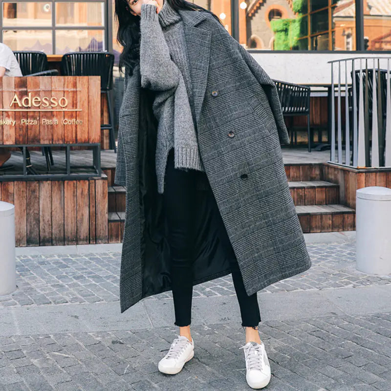 Plaid Coat Jacket for Casual Waist Slimming Style