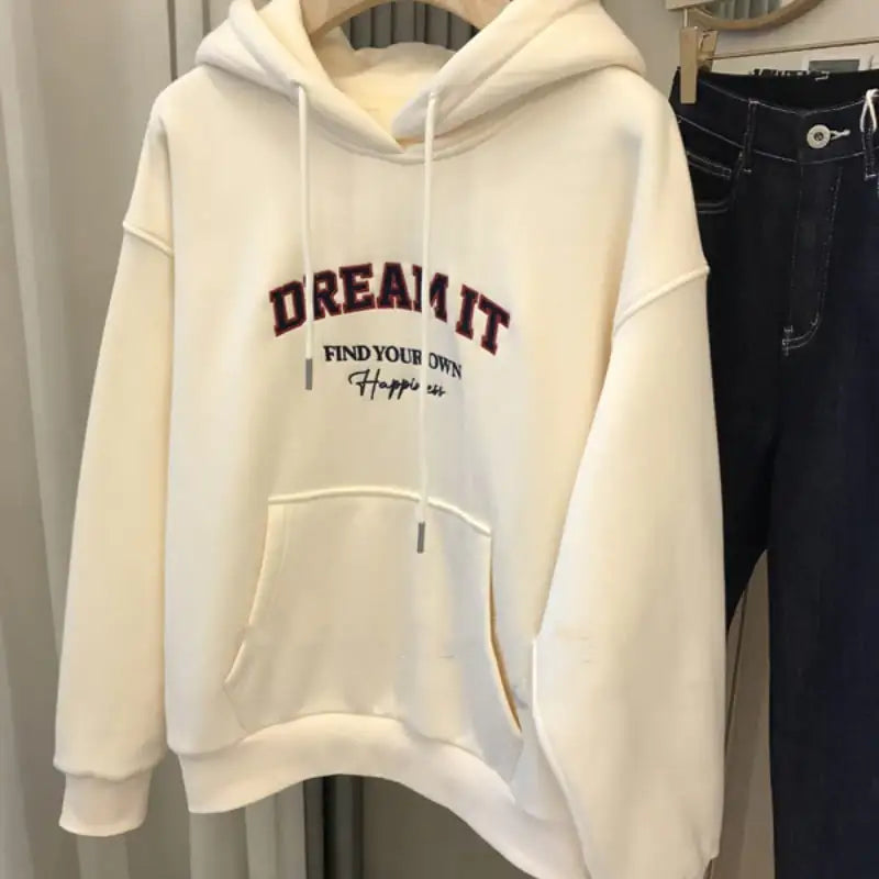 Fleece-lined Hooded Sweatshirt for Women (Loose Fit)