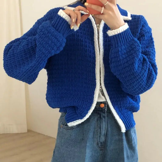 Vintage Women's Contrast Thick Needle Cardigan Sweater