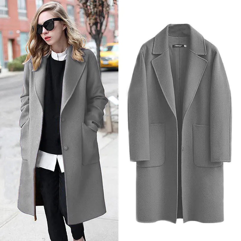 Korean Style Mid-Length Women's Woolen Slim Coat