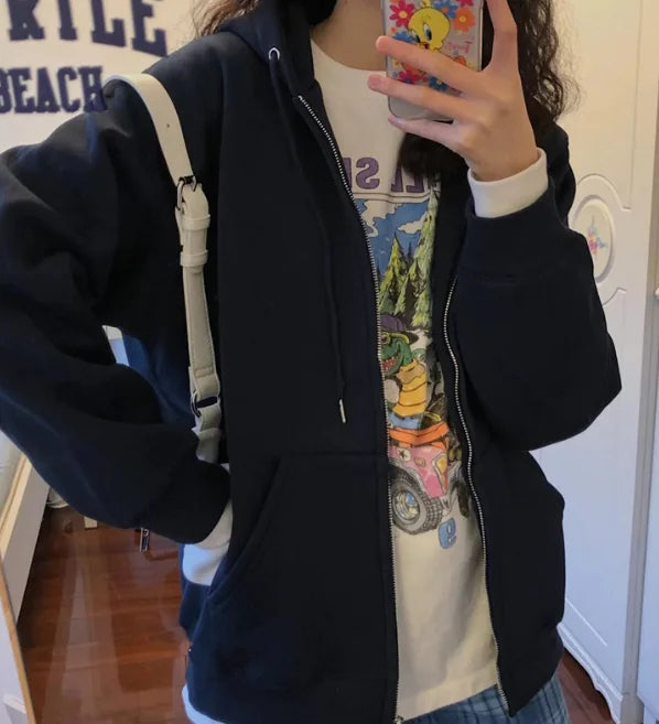 Gray Hooded Zipper Sweatshirt for Women (Fall/Winter)