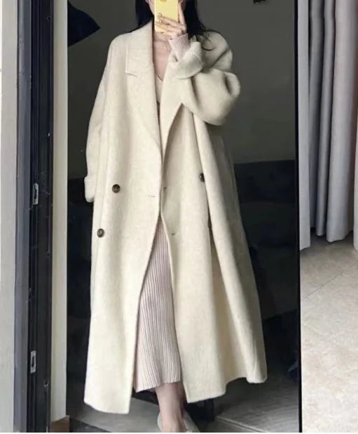 Elegant Vintage Mid-Length Double Breasted Suit Coat