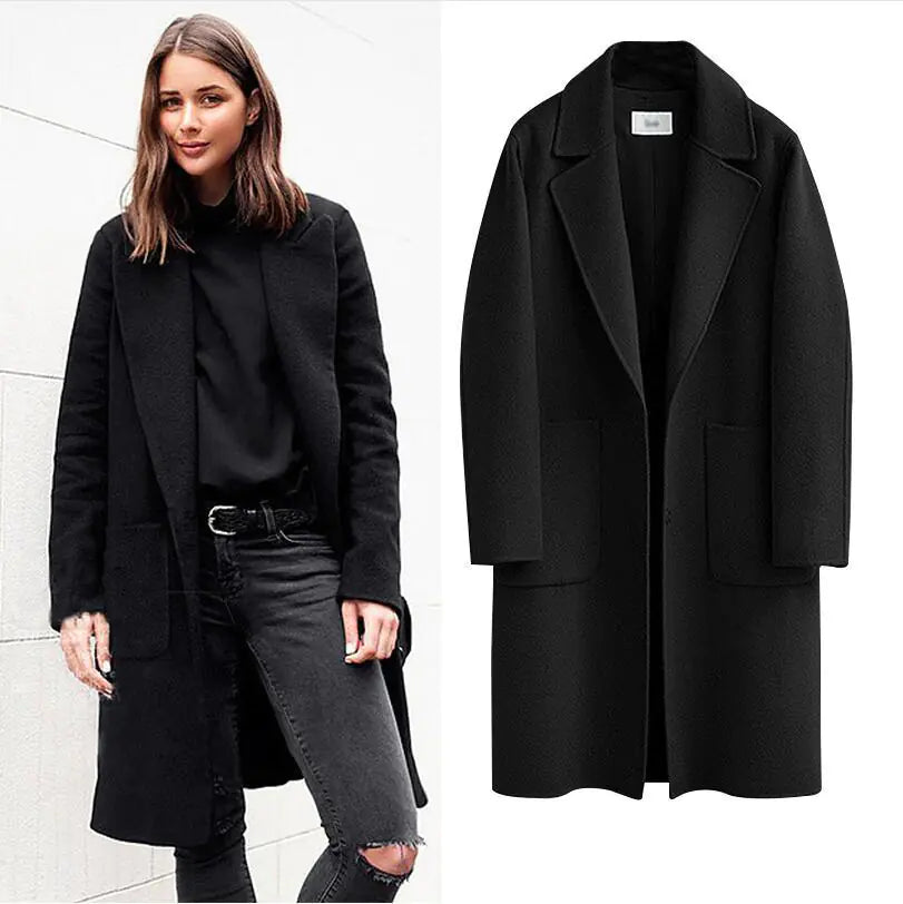Korean Style Mid-Length Women's Woolen Slim Coat