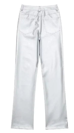 High Waist Straight Casual Wide Leg Leather Pants for Women